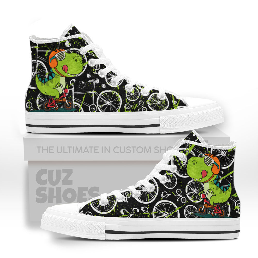 T-rex Cycling Cute High Top Sneakers Dinosaur Custom Shoes PT1807-cuztomshoes.com