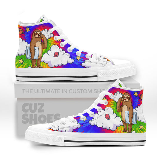 Sloth Sleepy Tie Dye High Top Sneakers Custom Shoes PT2607-cuztomshoes.com