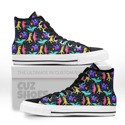 Dinosaur Neon Colors Pattern High Top Sneakers Custom Shoes PT1907-cuztomshoes.com