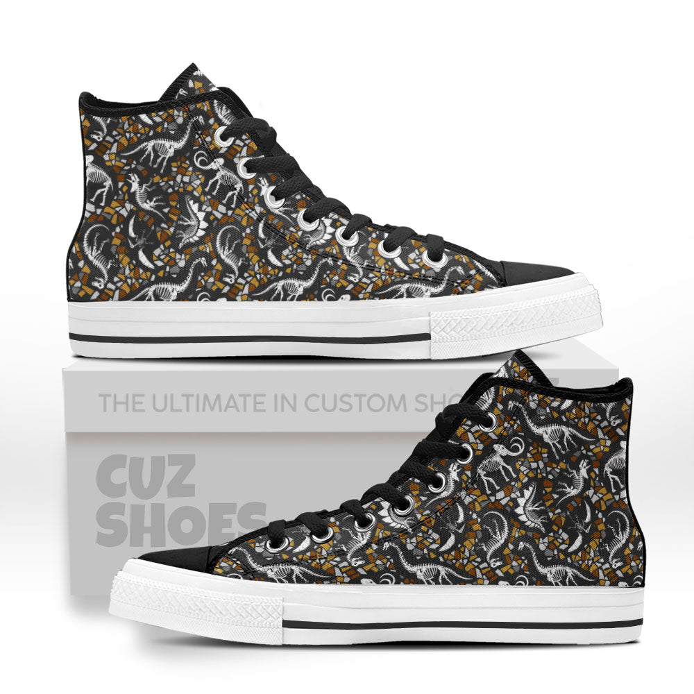 Dinosaur Skeleton Fossils Pattern High Top Sneakers Custom Shoes PT1907-cuztomshoes.com