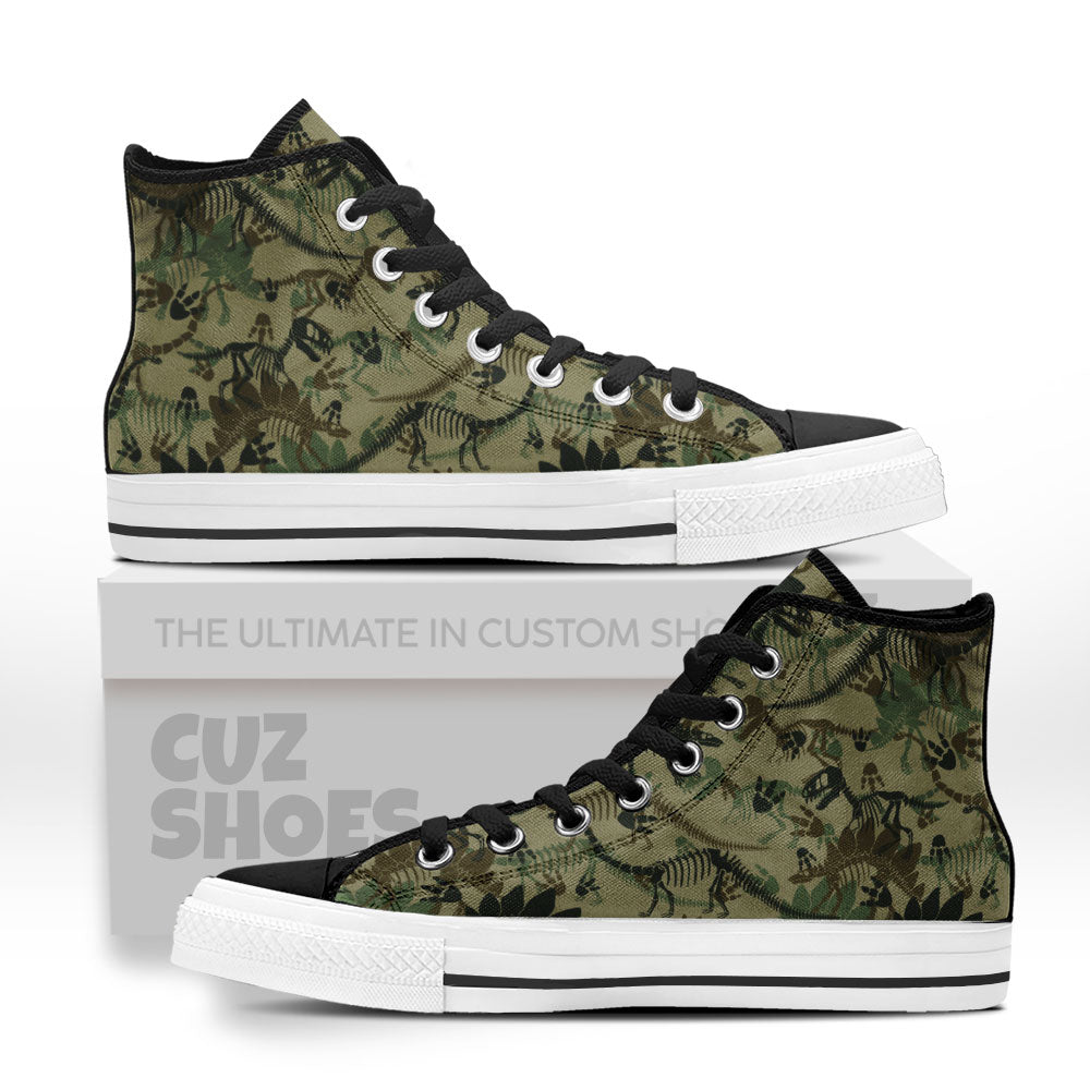 Dinosaur Fossils Camouflage Pattern High Top Sneakers Custom Shoes PT1907-cuztomshoes.com