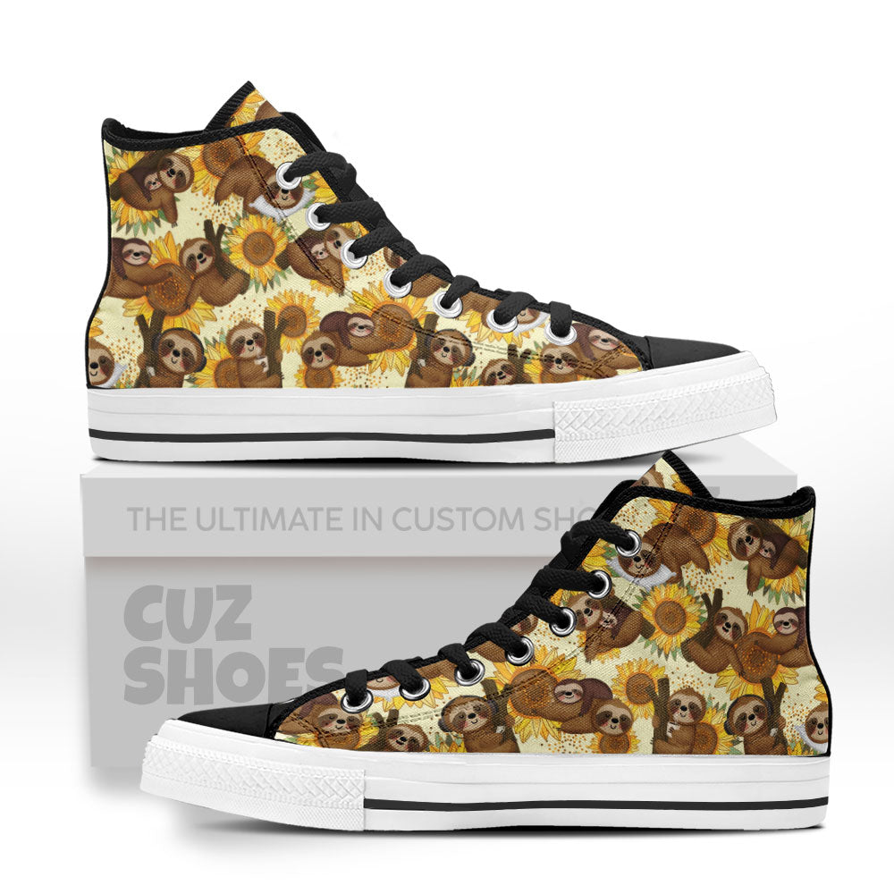 Sloth Sunflower Pattern High Top Sneakers Custom Shoes PT2607-cuztomshoes.com