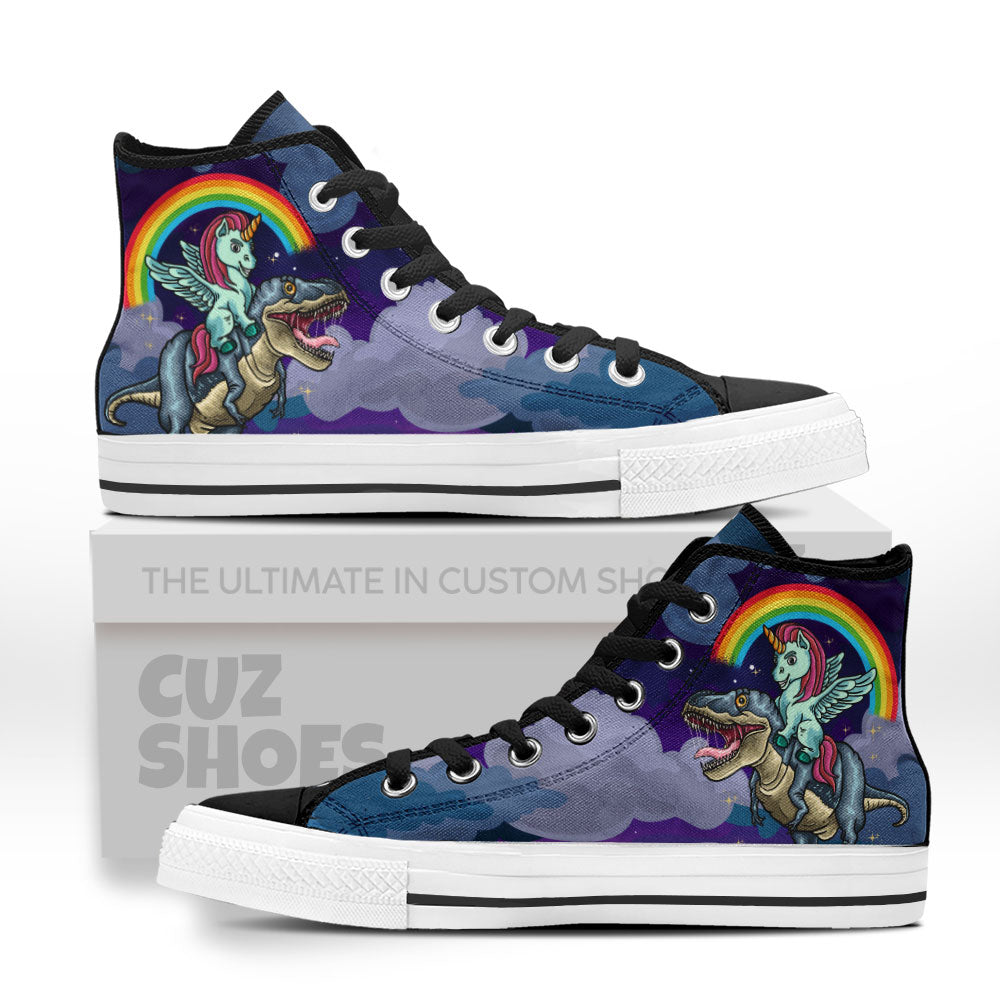 Unicorn Riding T-rex High Top Sneakers Dinosaur Custom Shoes PT1807-cuztomshoes.com