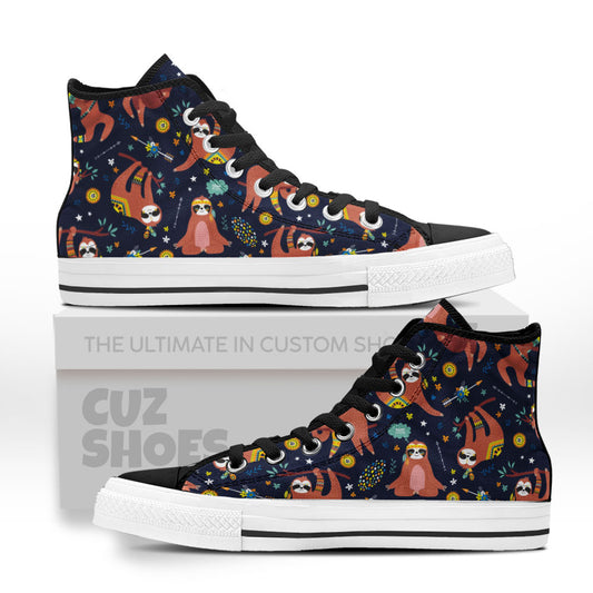 Sloth Boho Pattern High Top Sneakers Custom Shoes PT2607-cuztomshoes.com