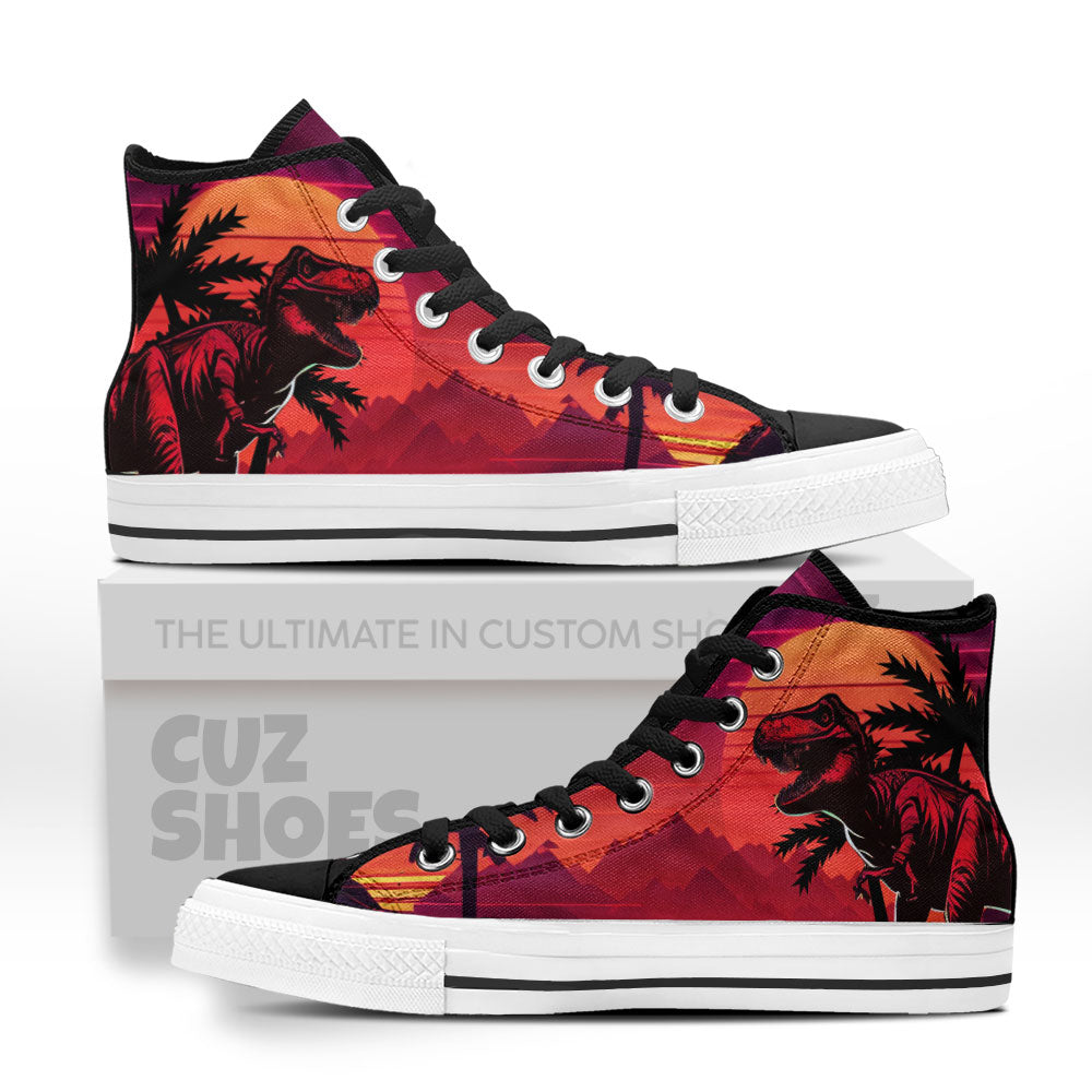 T-rex Retro Sunset High Top Sneakers Dinosaur Custom Shoes PT1907-cuztomshoes.com