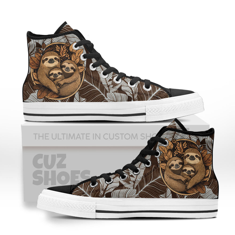 Sloth Family High Top Sneakers Custom Shoes PT2607-cuztomshoes.com