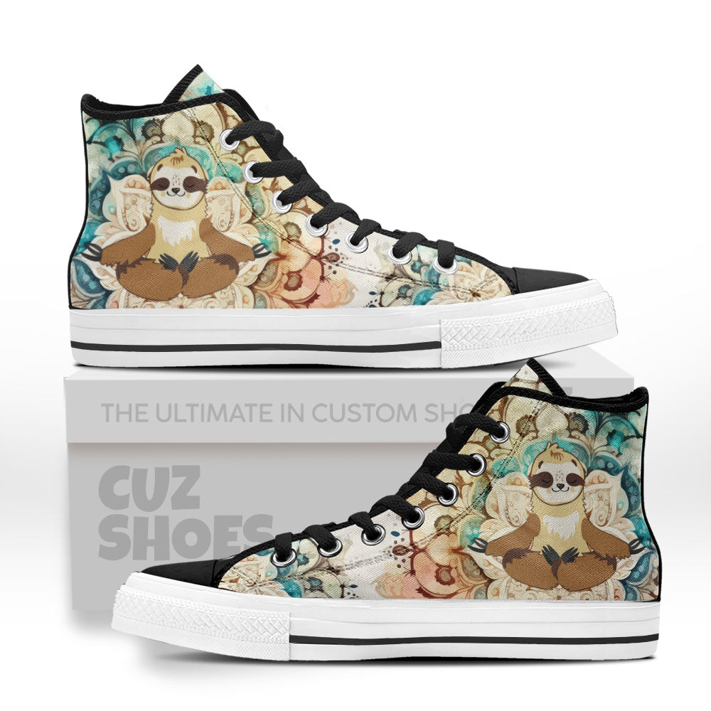 Sloth Mandala Yoga High Top Sneakers Custom Shoes PT2607-cuztomshoes.com