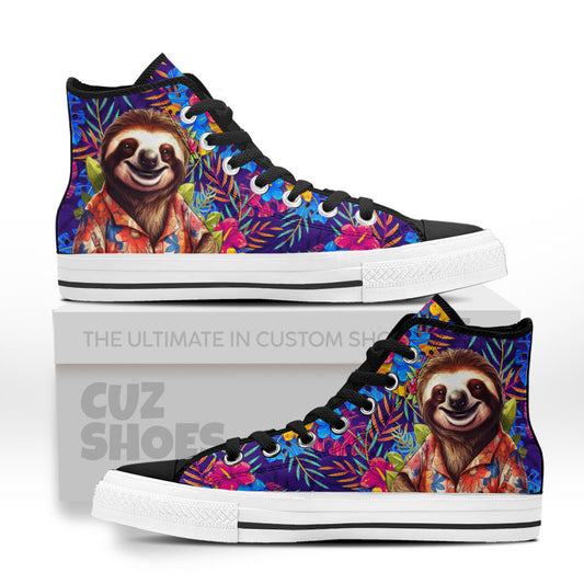 Sloth Hawaii High Top Sneakers Custom Shoes PT2607-cuztomshoes.com