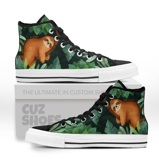 Sloth Don't Hurry Be Happy High Top Sneakers Custom Shoes PT2607-cuztomshoes.com