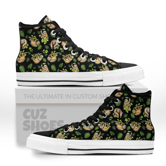 Sloth Jungle Pattern High Top Sneakers Custom Shoes PT2607-cuztomshoes.com