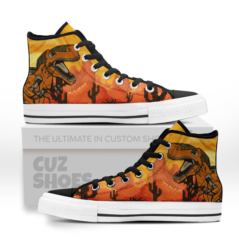 T-rex Robot High Top Sneakers Dinosaur Custom Shoes PT1807-cuztomshoes.com