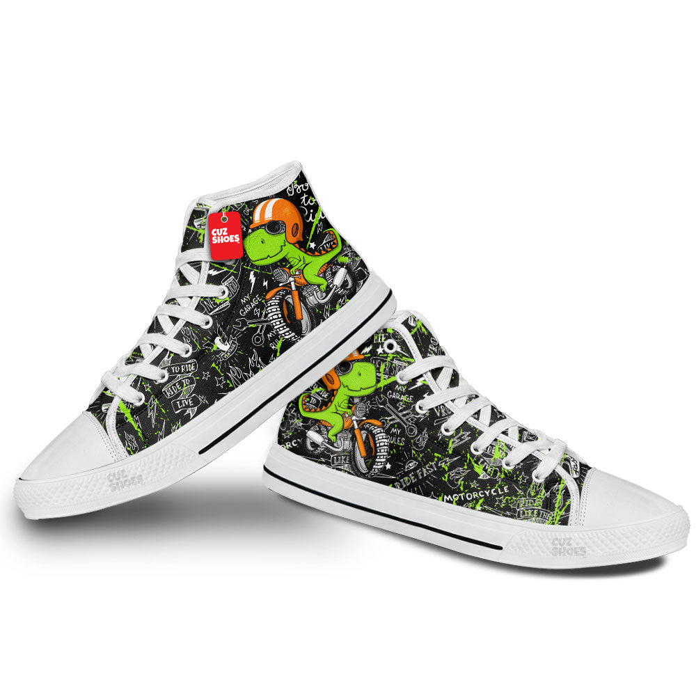 T-rex Biker Cute High Top Sneakers Dinosaur Custom Shoes PT1807-cuztomshoes.com