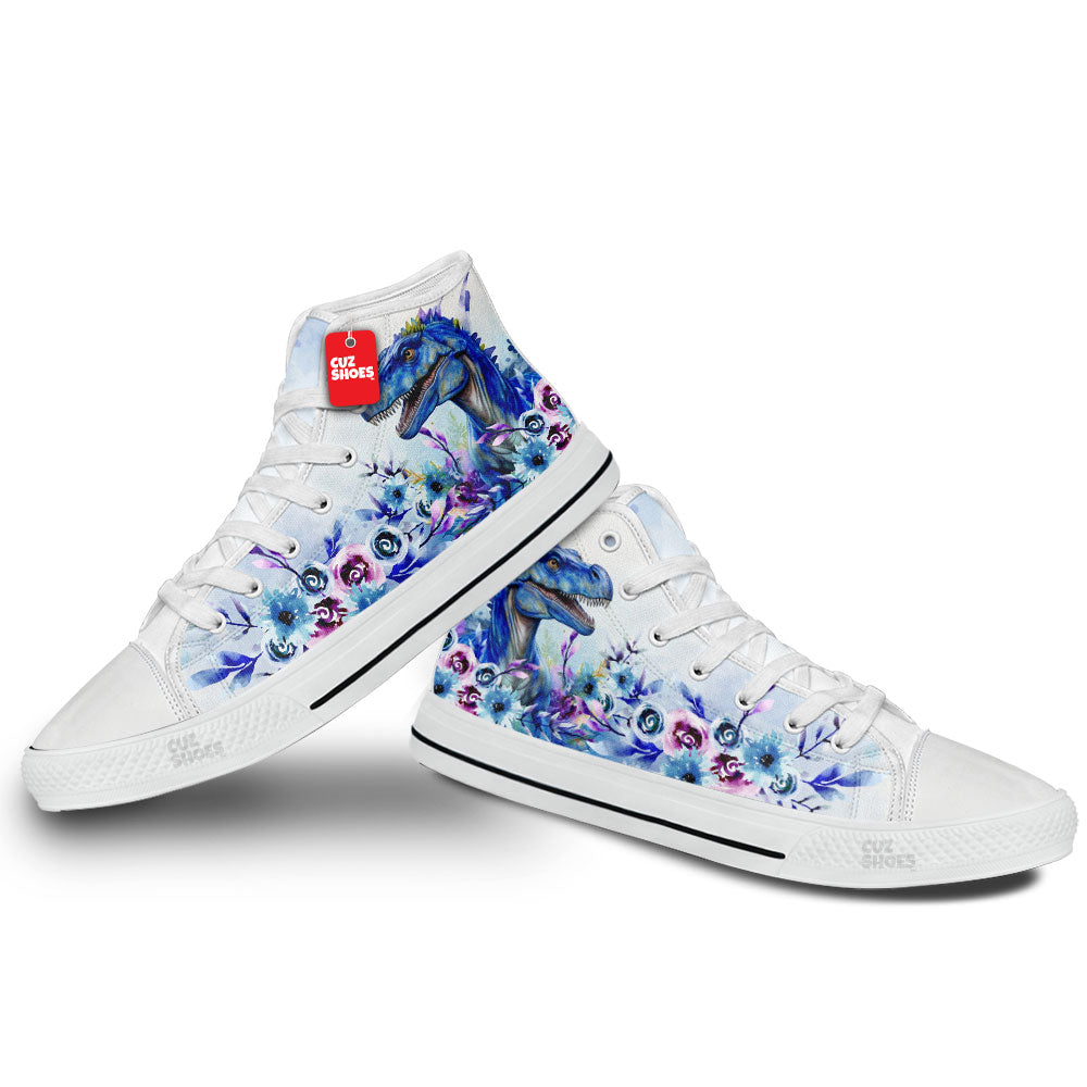 T-rex Watercolor Floral High Top Sneakers Dinosaur Custom Shoes PT0407-cuztomshoes.com