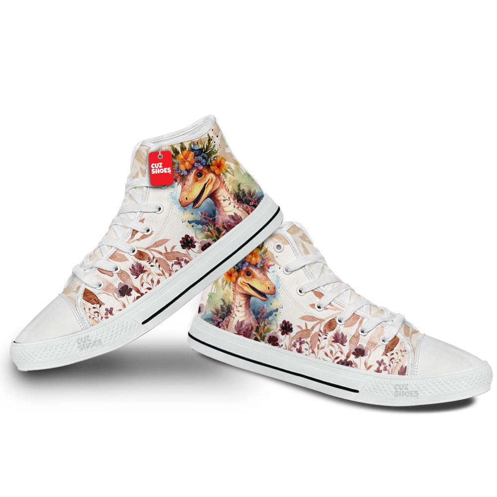 Watercolor Dinosaur Floral High Top Sneakers Custom Shoes PT0507-cuztomshoes.com