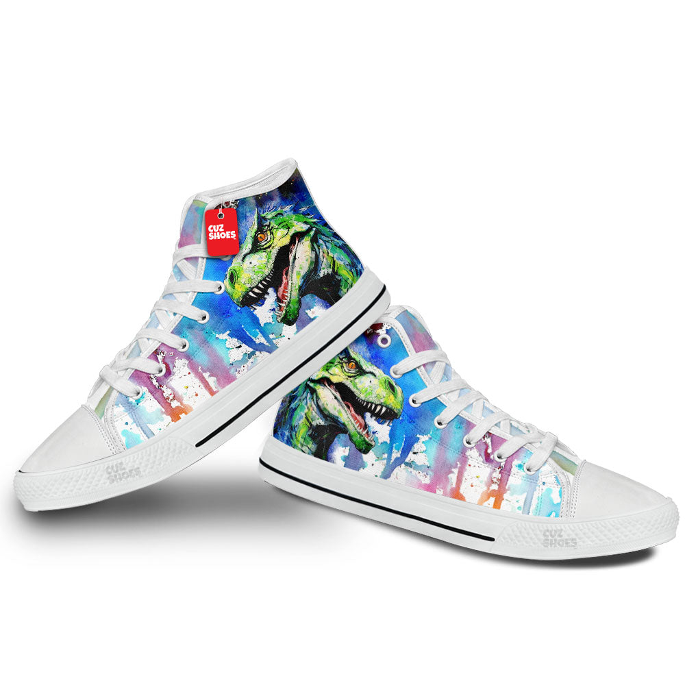 T-rex Watercolor High Top Sneakers Dinosaur Custom Shoes PT0507-cuztomshoes.com