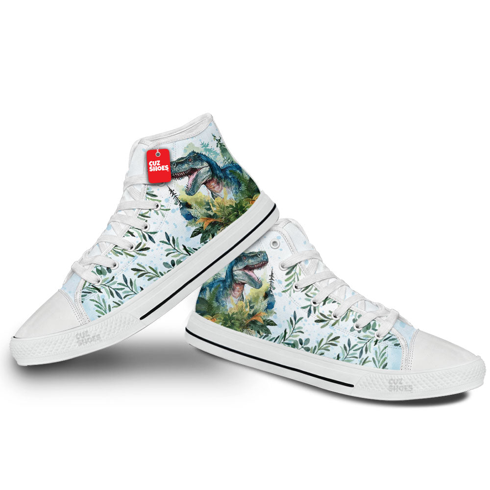 T-rex Watercolor Art High Top Sneakers Dinosaur Custom Shoes PT0307-cuztomshoes.com