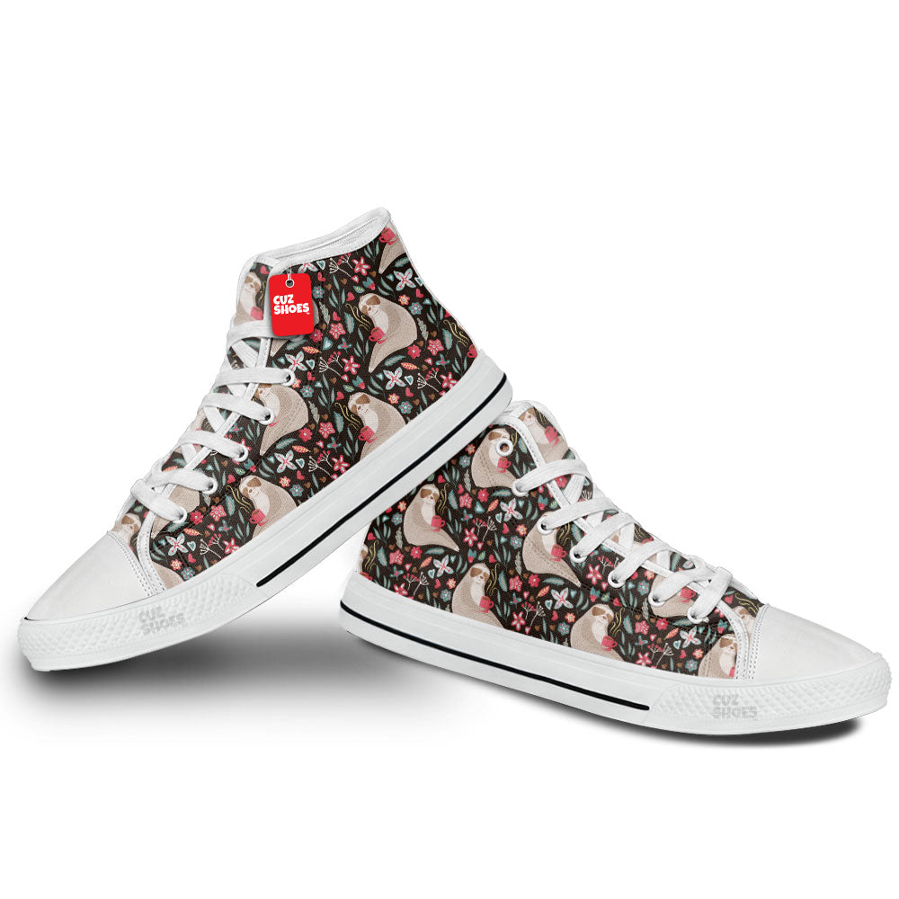 Sloth Floral Pattern High Top Sneakers Custom Shoes PT2607-cuztomshoes.com