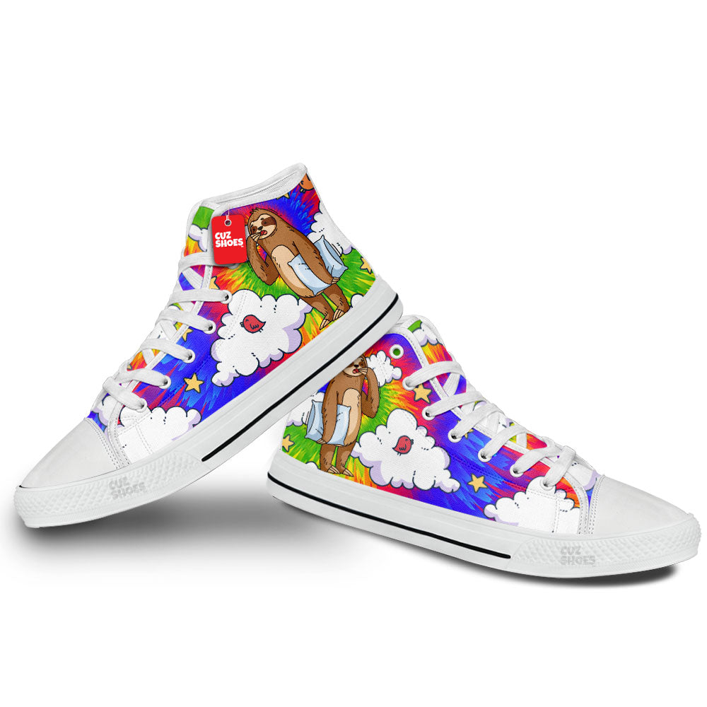 Sloth Sleepy Tie Dye High Top Sneakers Custom Shoes PT2607-cuztomshoes.com