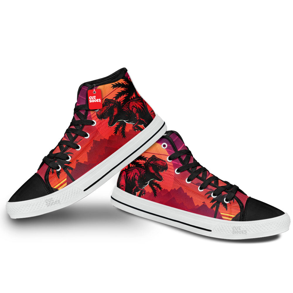 T-rex Retro Sunset High Top Sneakers Dinosaur Custom Shoes PT1907-cuztomshoes.com