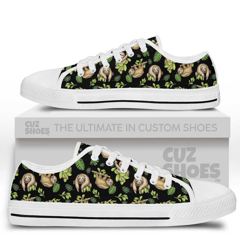 Sloth Jungle Pattern Low Top Sneakers Custom Shoes PT2607-cuztomshoes.com