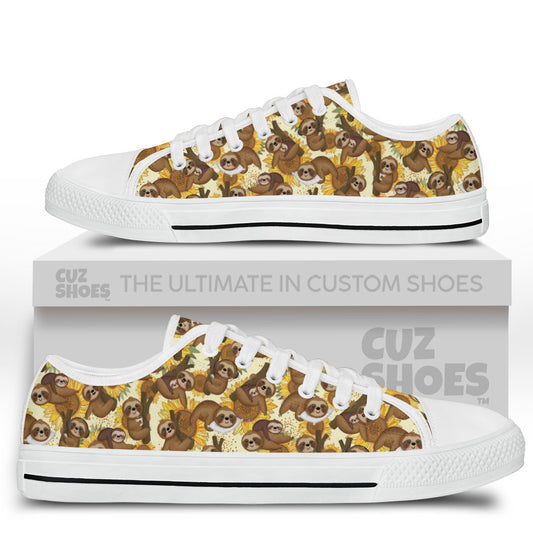 Sloth Sunflower Pattern Low Top Sneakers Custom Shoes PT2607-cuztomshoes.com