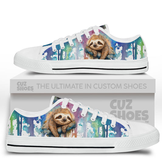 Sloth Watercolor Low Top Sneakers Custom Shoes PT2607-cuztomshoes.com