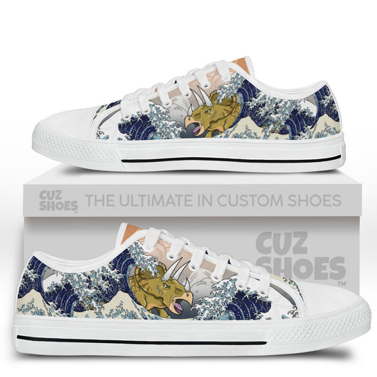 Triceratops Kanagawa Wave Low Top Sneakers Dinosaur Custom Shoes PT0407-cuztomshoes.com