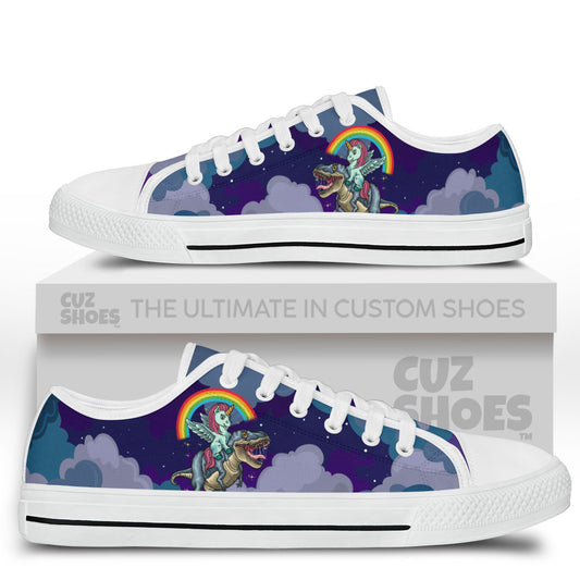 Unicorn Riding T-rex Low Top Sneakers Dinosaur Custom Shoes PT1807-cuztomshoes.com