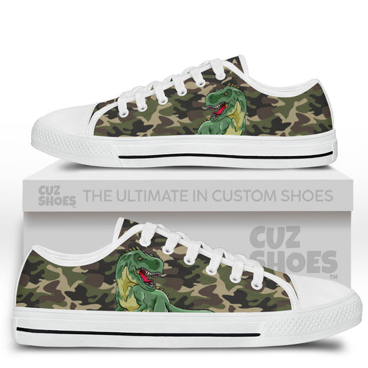 T-rex Dinosaur Camo Low Top Sneakers Custom Shoes PT3006-cuztomshoes.com