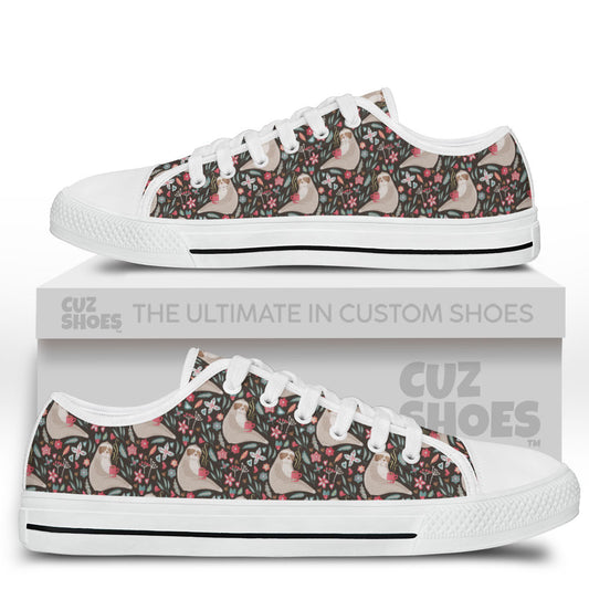 Sloth Floral Pattern Low Top Sneakers Custom Shoes PT2607-cuztomshoes.com