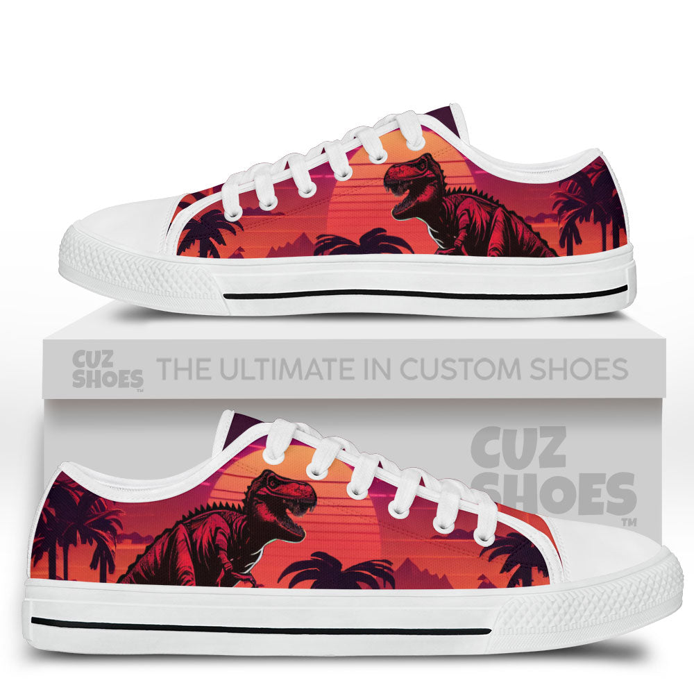 T-rex Retro Sunset Low Top Sneakers Dinosaur Custom Shoes PT1907-cuztomshoes.com