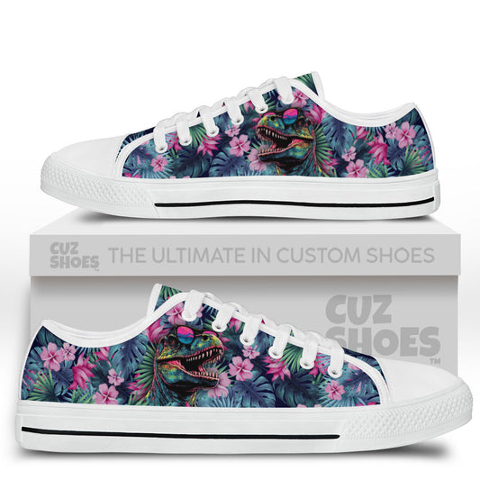 T-rex Dinosaur Hawaiian Low Top Sneakers Custom Shoes PT1007-cuztomshoes.com