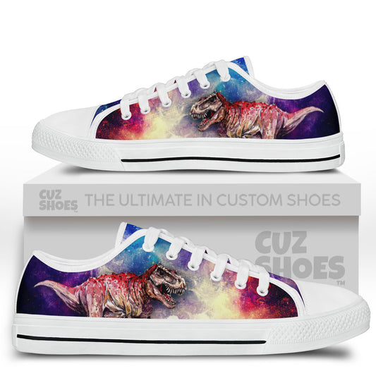 T-rex Dinosaur Galaxy Low Top Sneakers Custom Shoes PT0507-cuztomshoes.com