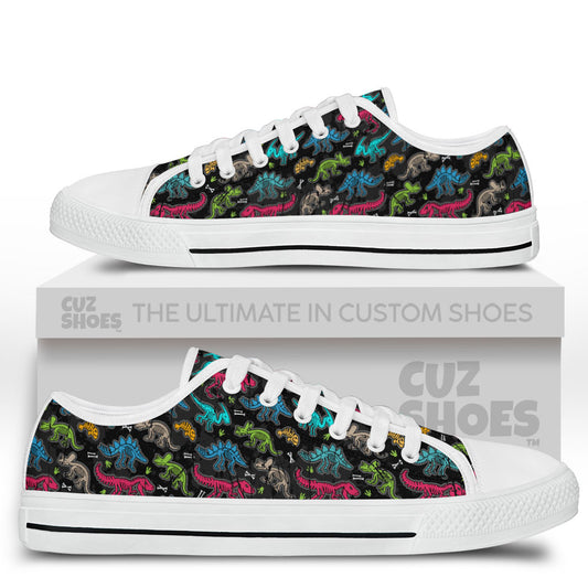 Dinosaur Skeleton Fossils Pattern Low Top Sneakers Custom Shoes PT0307-cuztomshoes.com