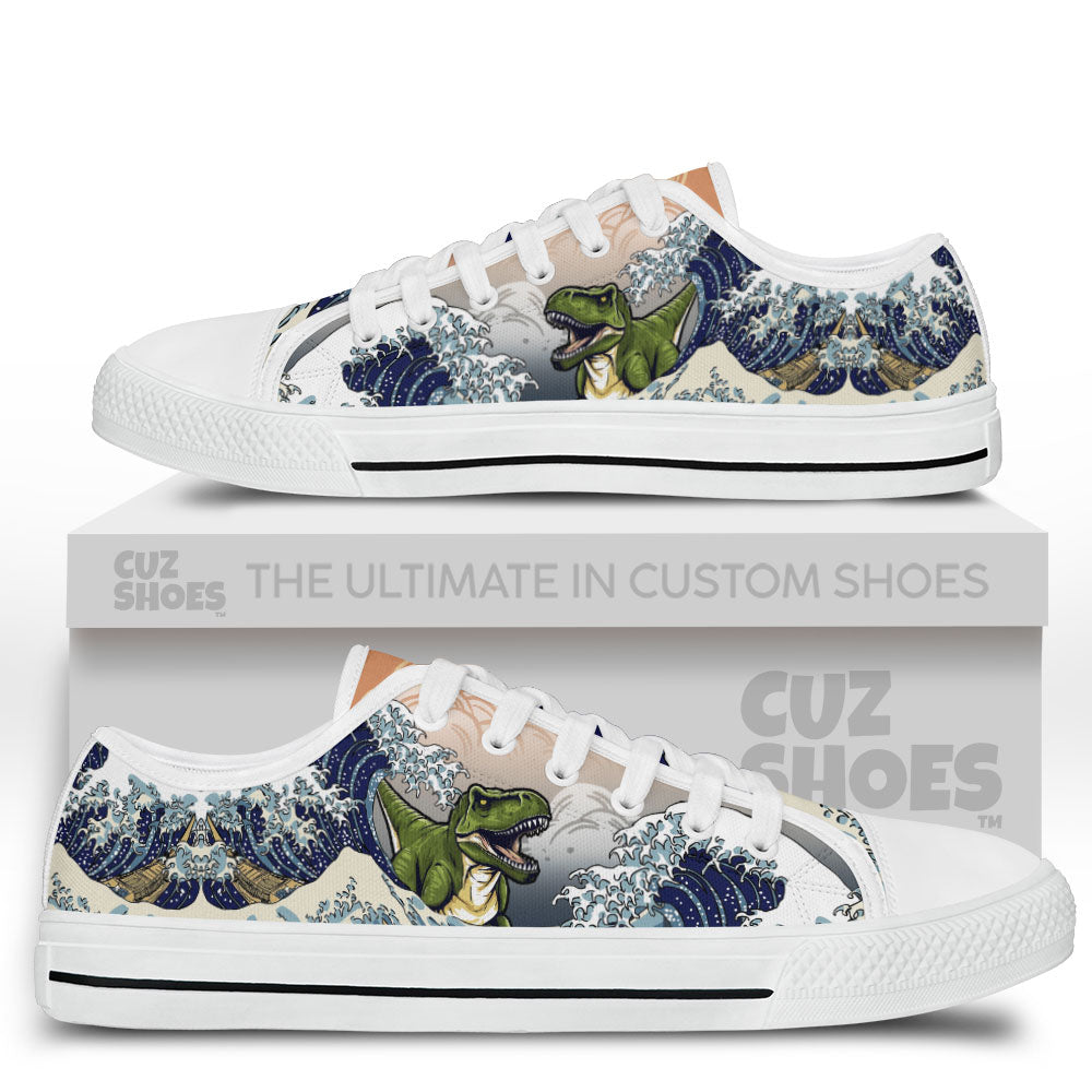 T-Rex Kanagawa Wave Low Top Sneakers Dinosaur Custom Shoes PT0407-cuztomshoes.com