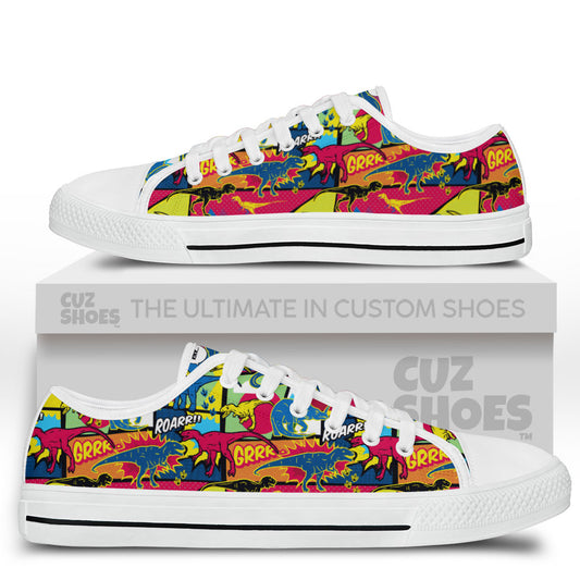 Dinosaur Comic Style Low Top Sneakers Custom Shoes PT3006-cuztomshoes.com