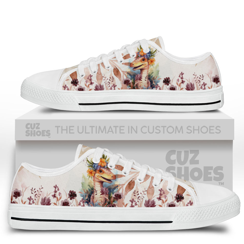 Dinosaur Watercolor Floral Low Top Sneakers Custom Shoes PT0507-cuztomshoes.com