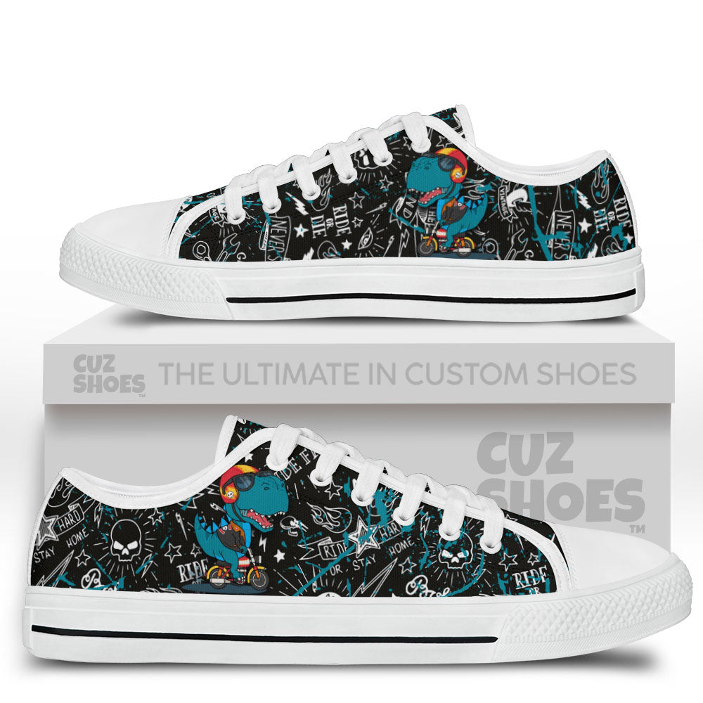 T-rex Biker Cute Low Top Sneakers Dinosaur Custom Shoes PT1807-cuztomshoes.com