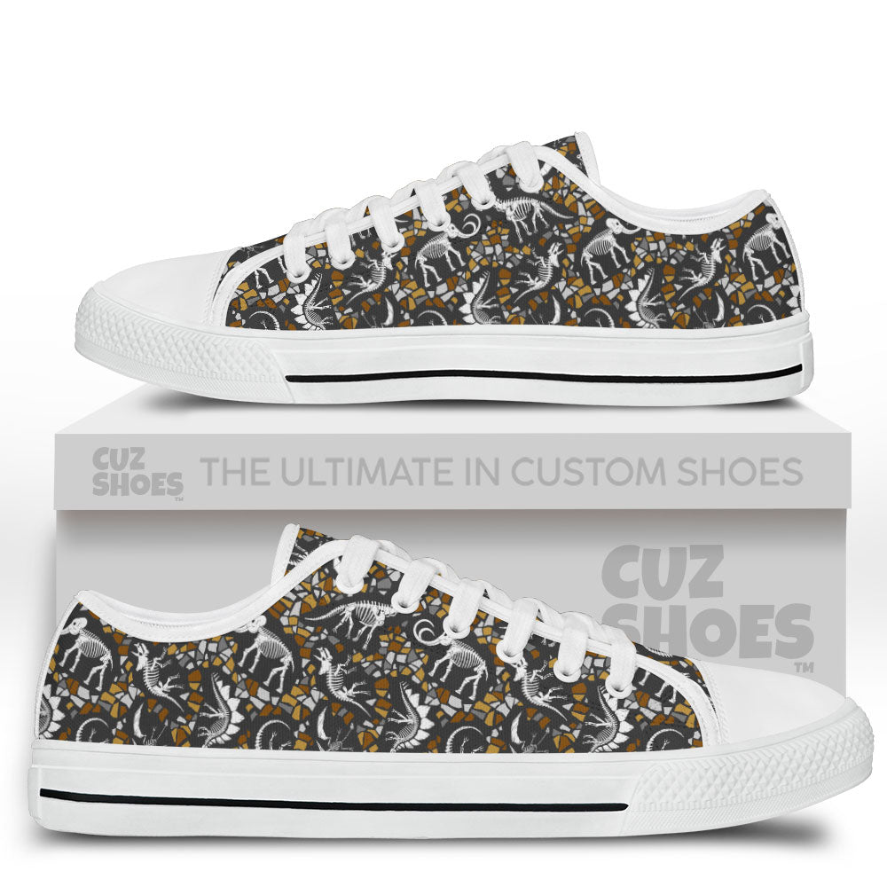 Dinosaur Skeleton Fossils Low Top Sneakers Custom Shoes PT1907-cuztomshoes.com