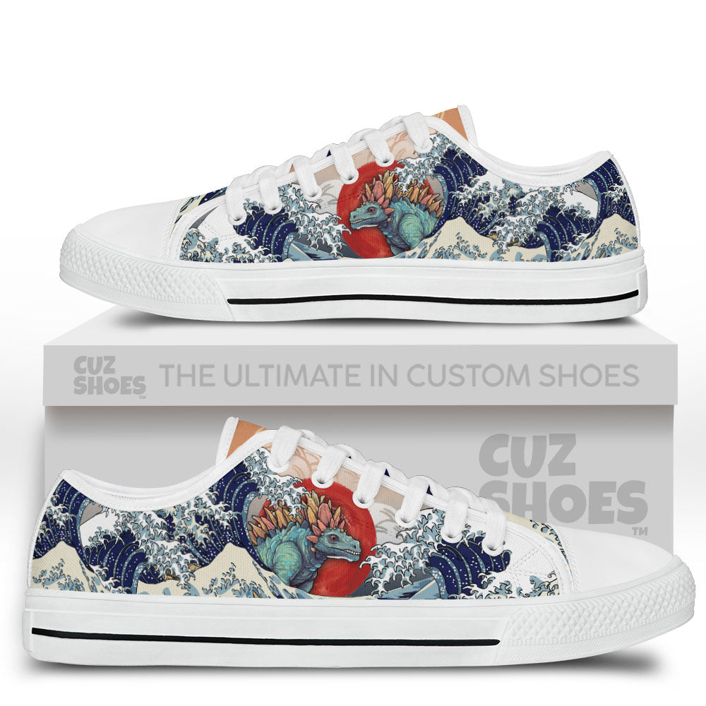 Stegosaurus Kanagawa Wave Low Top Sneakers Dinosaur Custom Shoes PT0407-cuztomshoes.com