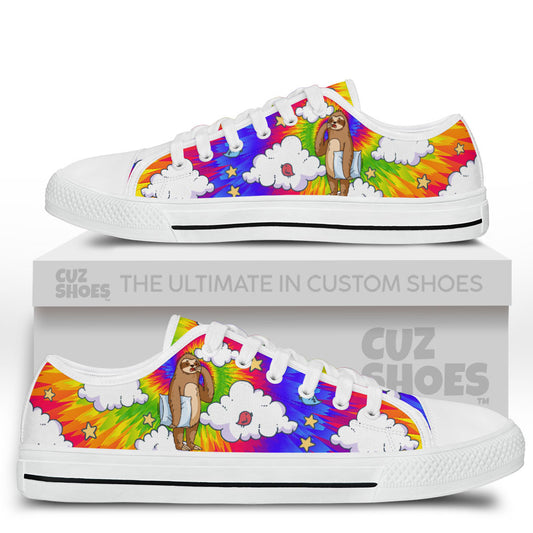 Sloth Sleepy Tie Dye Low Top Sneakers Custom Shoes PT2607-cuztomshoes.com