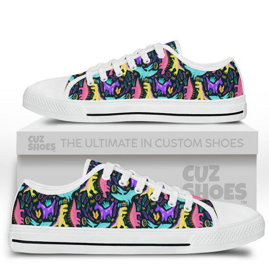 Dinosaur Neon Colors Pattern Low Top Sneakers Custom Shoes PT1907-cuztomshoes.com