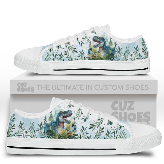 Dinosaur Watercolor Low Top Sneakers Custom Shoes PT0307-cuztomshoes.com