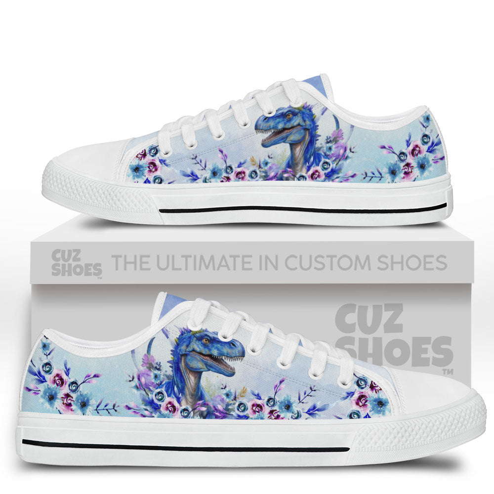 T-rex Watercolor Floral Low Top Sneakers Dinosaur Custom Shoes PT0407-cuztomshoes.com