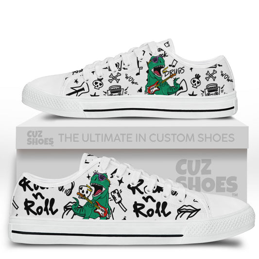 T-rex Rock And Roll Low Top Sneakers Dinosaur Custom Shoes PT1807-cuztomshoes.com