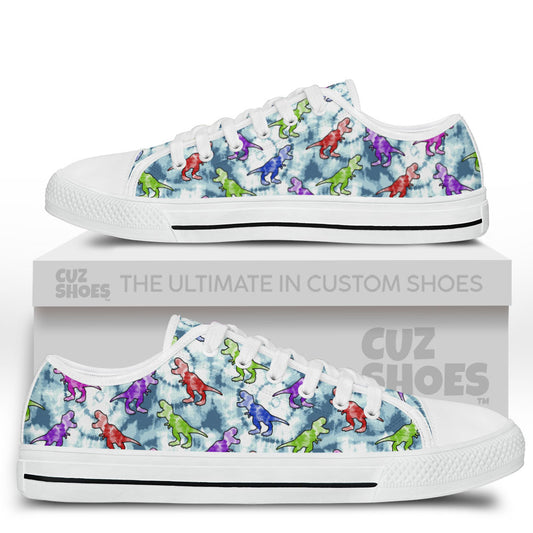 Dinosaur Tie Dye Low Top Sneakers Custom Shoes PT0307-cuztomshoes.com