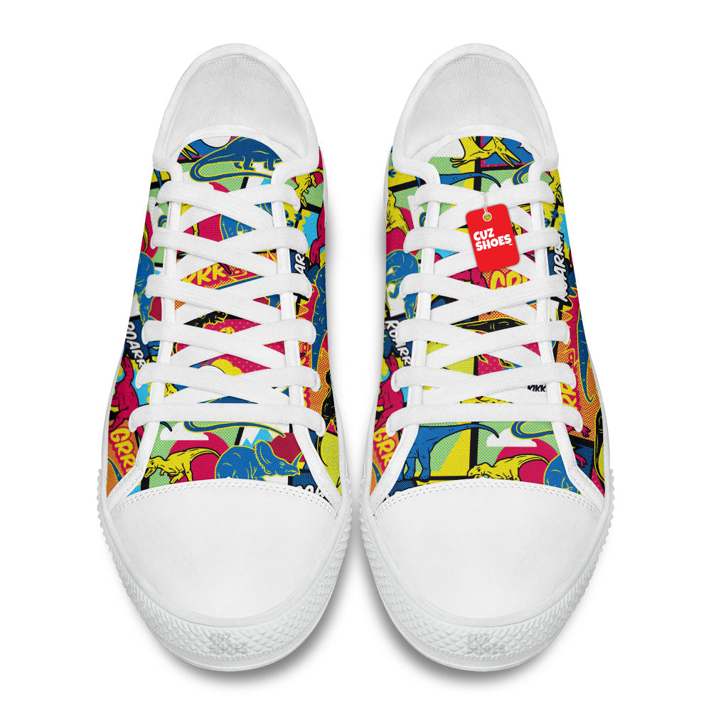 Dinosaur Comic Style Low Top Sneakers Custom Shoes PT3006-cuztomshoes.com