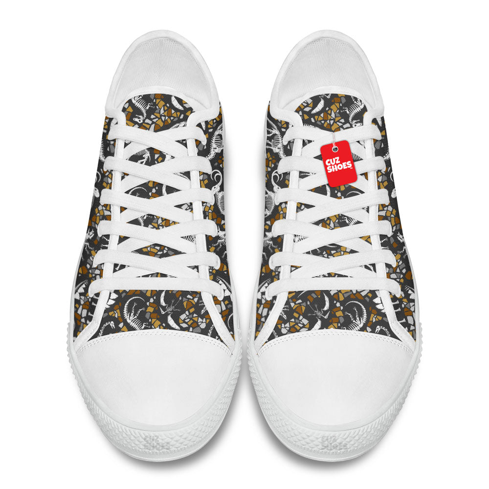 Dinosaur Skeleton Fossils Low Top Sneakers Custom Shoes PT1907-cuztomshoes.com
