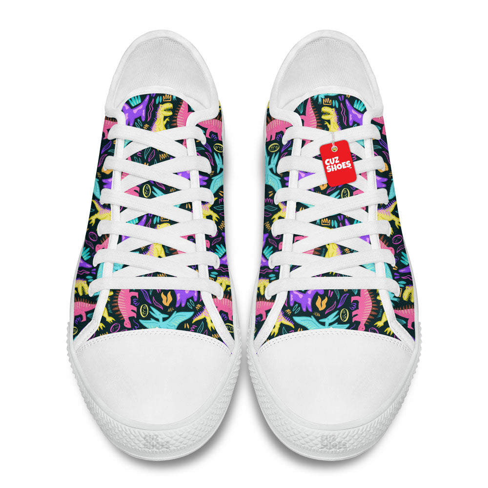 Dinosaur Neon Colors Pattern Low Top Sneakers Custom Shoes PT1907-cuztomshoes.com