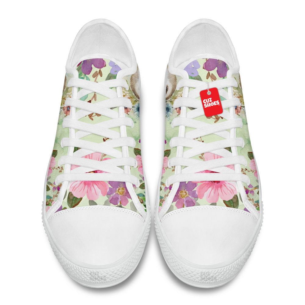 Sloth Watercolor Florals Low Top Sneakers Custom Shoes PT2607-cuztomshoes.com